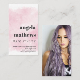 Carte De Visite Aquarelle rose moderne cheveux audacieux photo sty