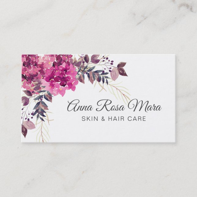 Carte De Visite Aquarelle rose moderne florale Hygrangea de *~* (Devant)