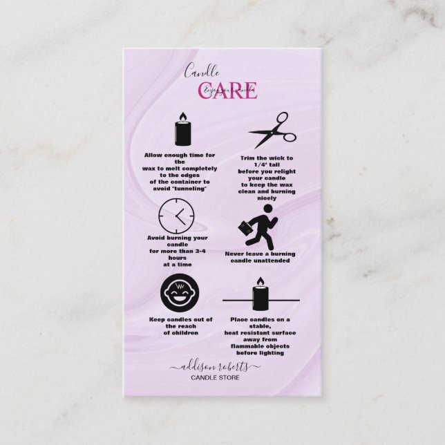 Carte De Visite Aquarelle rose moderne Soins aux bougies Business  (Devant)