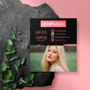 Carte De Visite Aquarelle rose noire Logo et photo des médias soci