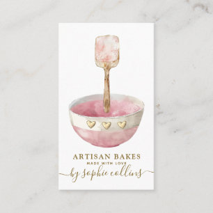 Carte De Visite Aquarelle rose Or Baker boulangerie pâtisserie Che