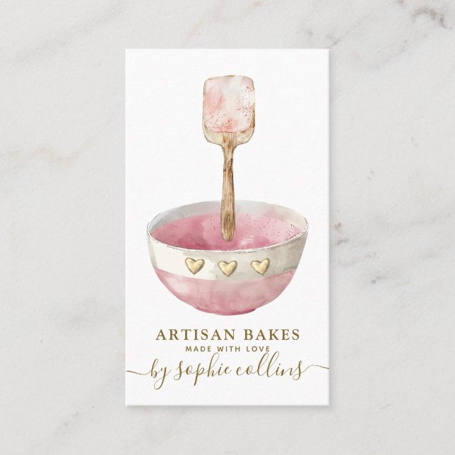 Carte De Visite Aquarelle rose Or Baker boulangerie pâtisserie Che (Devant)