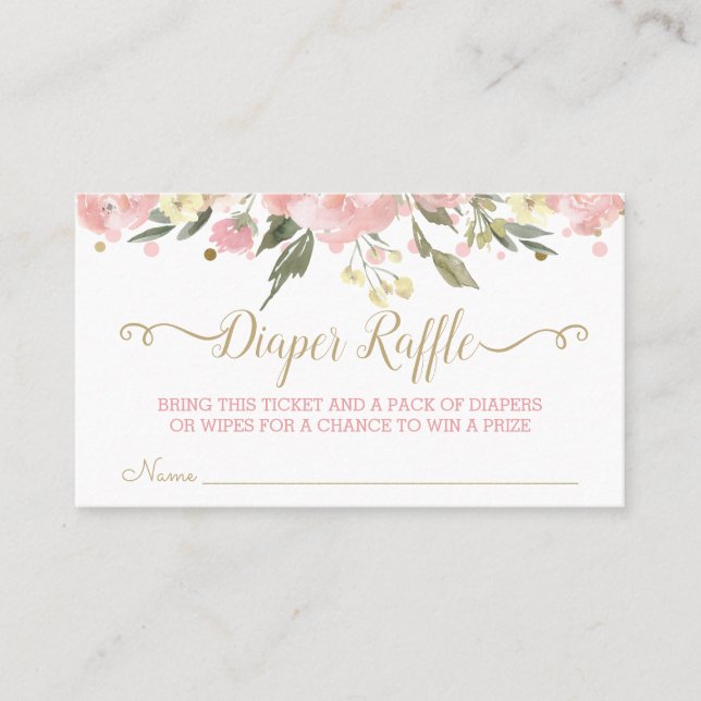 Carte De Visite Aquarelle rose or Floral Diaper Billets (Devant)
