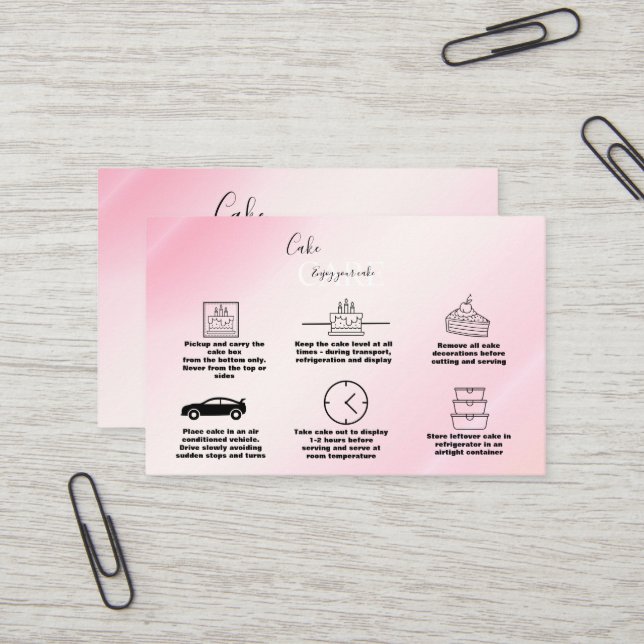 Carte De Visite Aquarelle rose or moderne Cake Care Entreprise C (Devant/Arrière en situation)