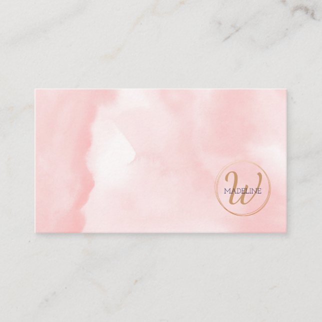 Carte De Visite Aquarelle rose or monogramme personnelle (Devant)