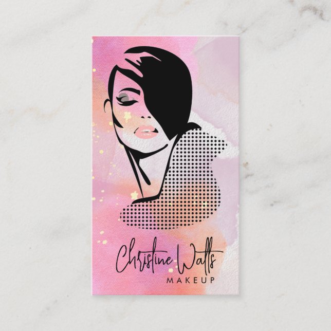 Carte De Visite Aquarelle rose pâle brillante (Devant)