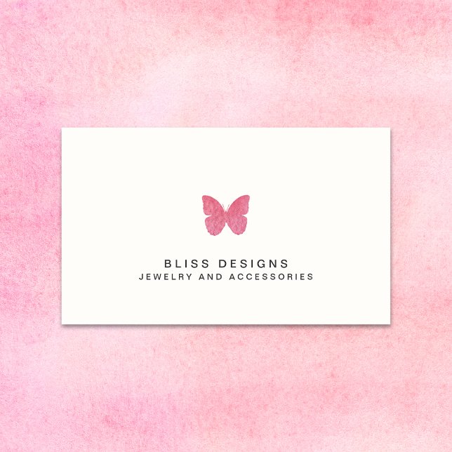 Carte De Visite Aquarelle rose Papillon Logo Simple Élégant (Créateur téléchargé)