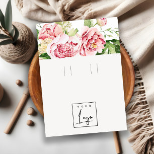 Carte De Visite Aquarelle rose Peony Floral Logo Porte-Hoop