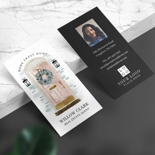 Carte De Visite Aquarelle rose Porte avant Wreath Photo & Logo