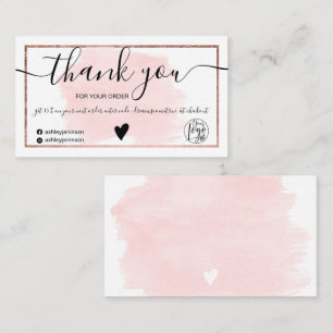 Carte De Visite Aquarelle rose rose feuille d'or commander merci