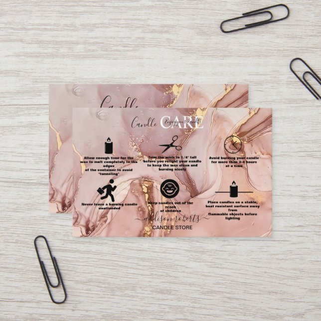 Carte De Visite Aquarelle rose rose moderne Bougie Entreprises (Devant/Arrière en situation)