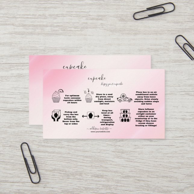 Carte De Visite Aquarelle rose rose moderne Cupcake Care Business (Devant/Arrière en situation)