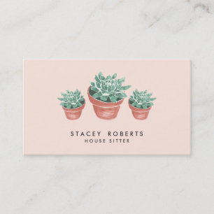 Carte De Visite Aquarelle rose Succulent Plante Maison Animaux de