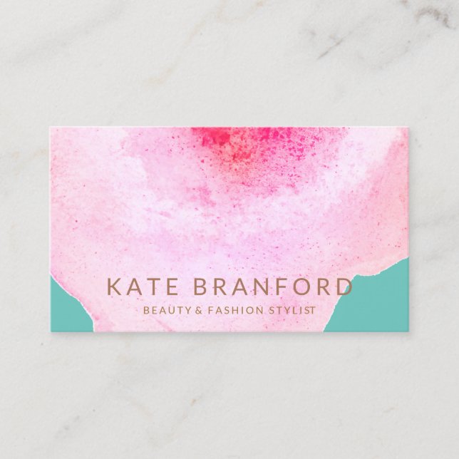 Carte De Visite Aquarelle rose tendance Grand Art Floral (Devant)