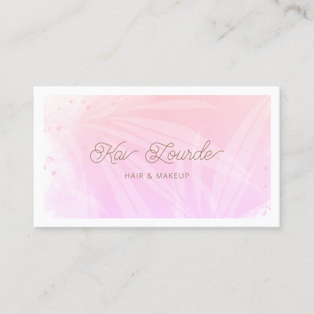 Carte De Visite Aquarelle rose tendance Plantes Feuille (Devant)