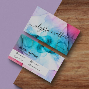 Carte De Visite Aquarelle rose Turquoise or Parties scintillant él