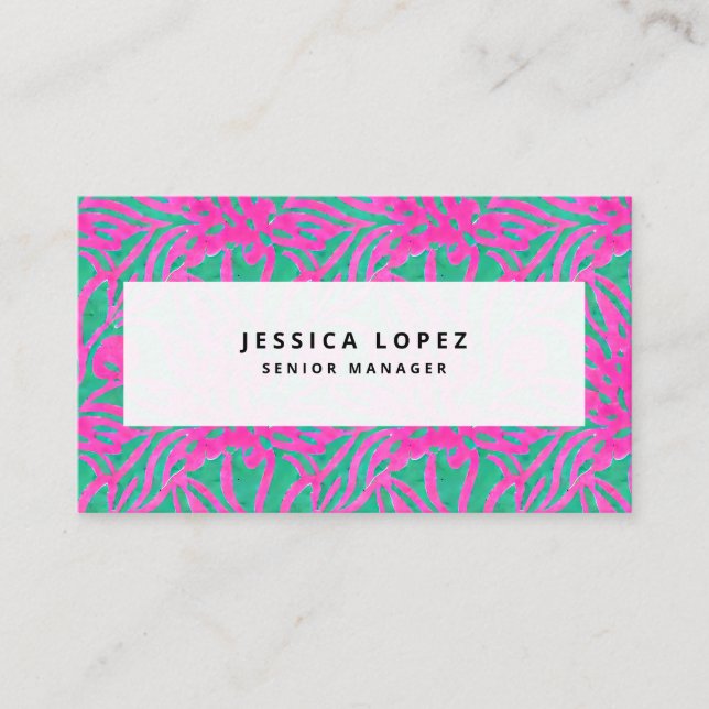 Carte De Visite Aquarelle Rose + Vert Damas Professional (Devant)