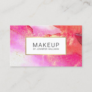 Carte De Visite Aquarelle rose vif Abstraite Faux Gold Dust