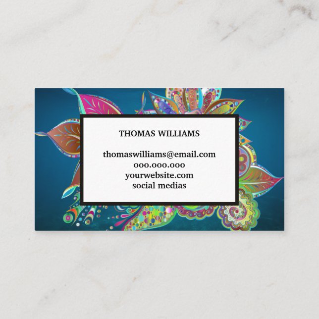 Carte De Visite Aquarelle rouge bleu floral motif (Dos)