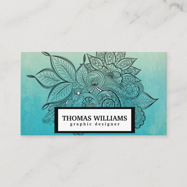 Carte De Visite Aquarelle rouge bleu floral motif (Devant)