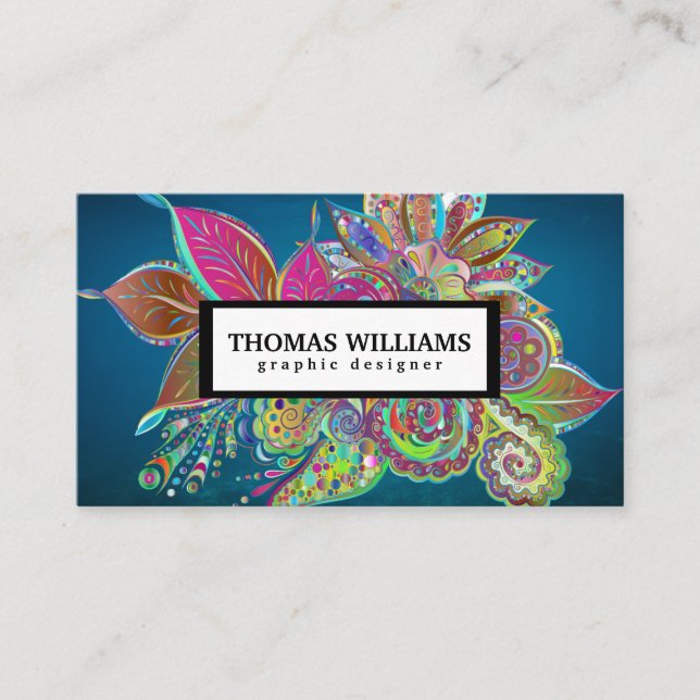 Carte De Visite Aquarelle rouge bleu floral motif (Devant)