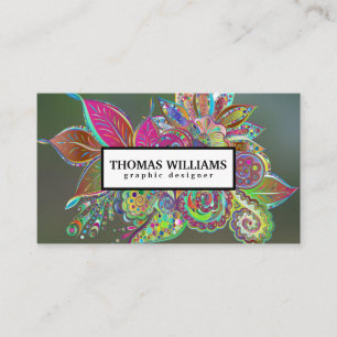 Carte De Visite Aquarelle rouge bleu floral motif