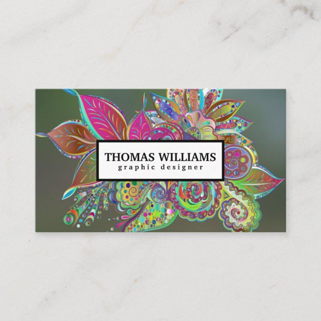 Carte De Visite Aquarelle rouge bleu floral motif (Devant)