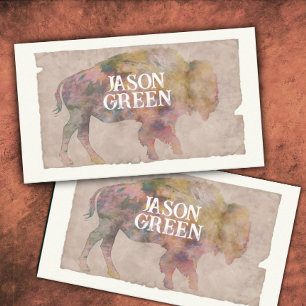 Carte De Visite aquarelle rustique bison art sépia tons