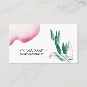 Carte De Visite Aquarelle Rustique Florale Verte Moderne Massage 