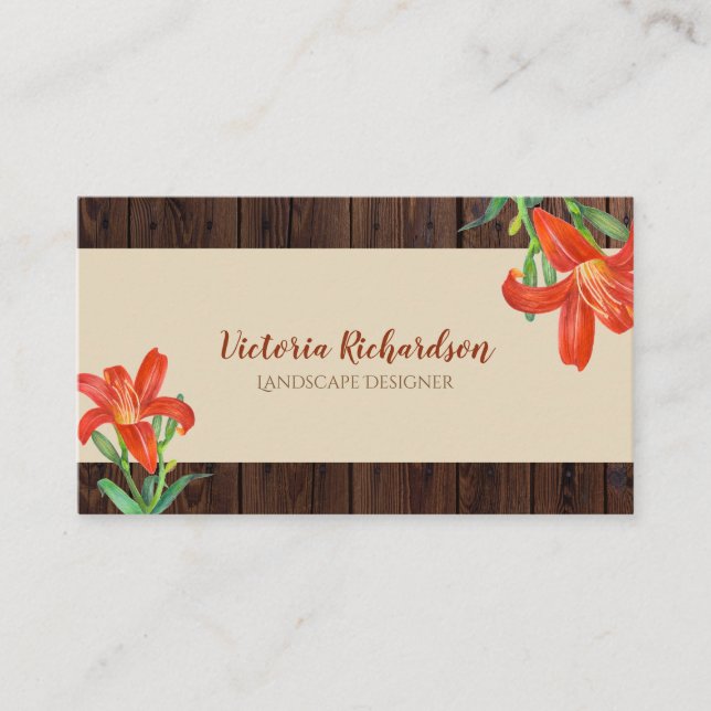 Carte De Visite Aquarelle rustique Lys oranges Floral Art (Devant)