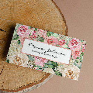 Carte De Visite Aquarelle rustique moderne de rose rose de crème