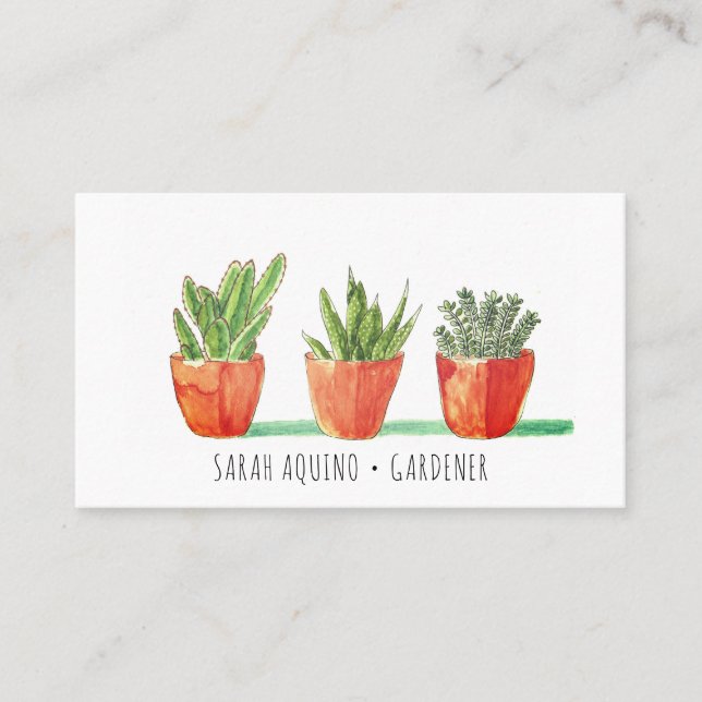 Carte De Visite Aquarelle rustique Postal Plante Gardener Business (Devant)