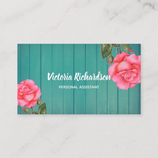 Carte De Visite Aquarelle rustique Roses roses rose Art Floral (Devant)