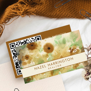 Carte De Visite Aquarelle scannable QR Code Floral Boho tendance