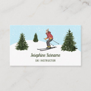 Carte De Visite Aquarelle Skieur Forêt d'hiver Neige Moniteur de s