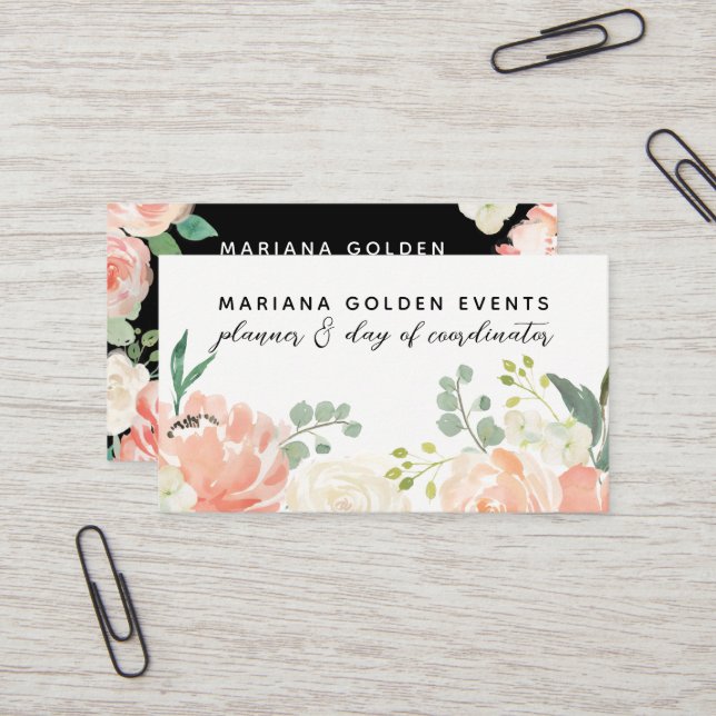 Carte De Visite Aquarelle sophistiquée moderne florale (Devant/Arrière en situation)