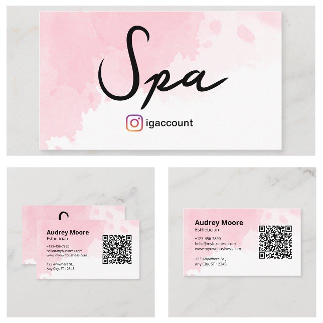 Carte De Visite Aquarelle spa Esthétique Code QR (Spa Esthetician Watercolor QR Code Business Card
)