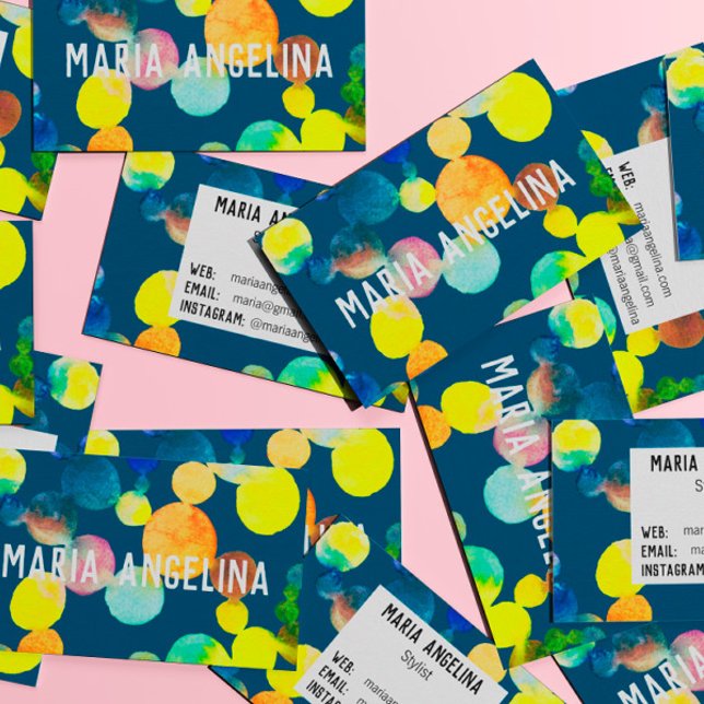 Carte De Visite Aquarelle Spots et points Bleu Jaune Bulles (Créateur téléchargé)