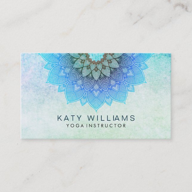 Carte De Visite Aquarelle Teal de fleur de Lotus d'instructeur de (Devant)