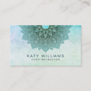 Carte De Visite Aquarelle Teal de fleur de Lotus d'instructeur de