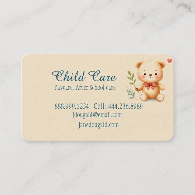 Carte De Visite Aquarelle Teddy Ours Enfant Mineurs Baby-sitting (Devant)