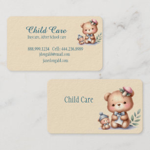 Carte De Visite Aquarelle Teddy Ours Enfant Mineurs Baby-sitting