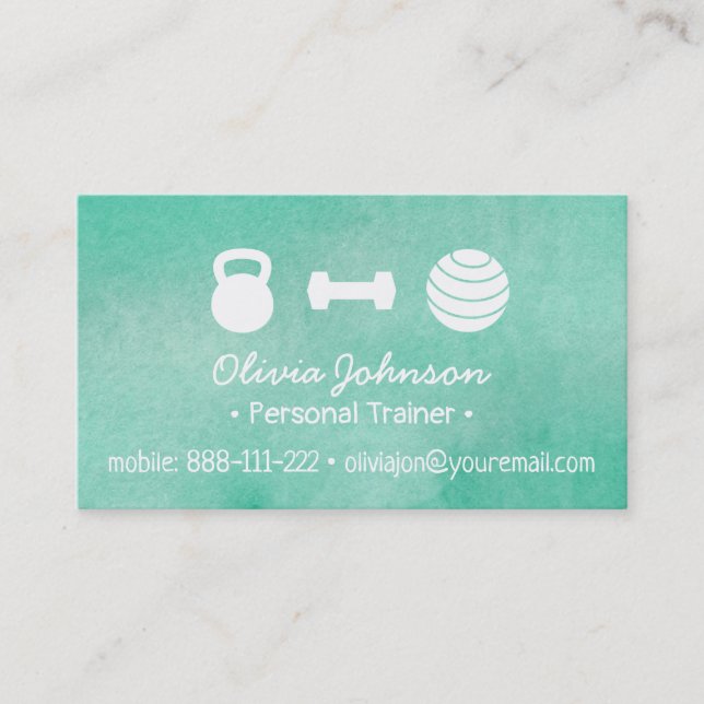 Carte De Visite Aquarelle tendance Green Fitness Personal Trainer (Devant)