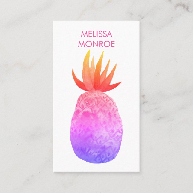 Carte De Visite Aquarelle Tropical Ananas rose violet brillant (Devant)