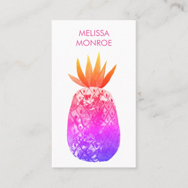Carte De Visite Aquarelle Tropical Ananas rose violet brillant (Devant)