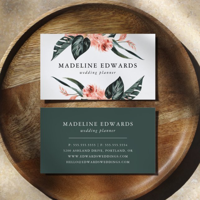 Carte De Visite Aquarelle Tropical Coral Floral (Créateur téléchargé)