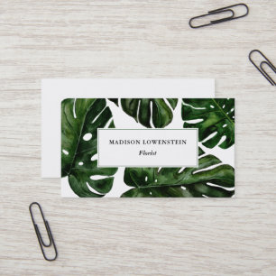 Carte De Visite Aquarelle Tropical Monstera Feuille Botanique