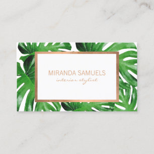 Carte De Visite Aquarelle Tropical Monstera Feuille Motif II