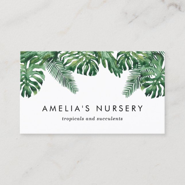 Carte De Visite Aquarelle Tropical Plante verdure Nursery (Devant)