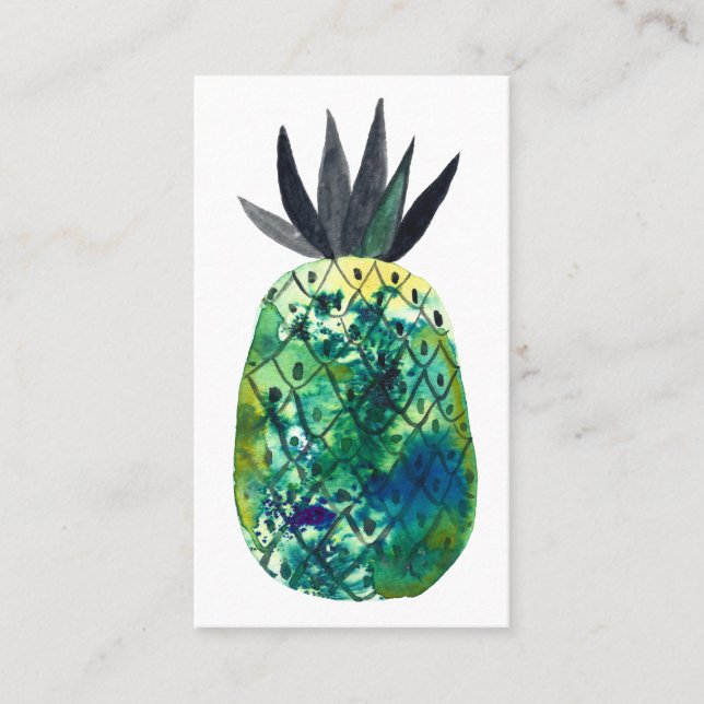 Carte De Visite Aquarelle tropicale ananas bleu bleu vert (Devant)